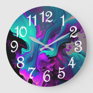 Grande Horloge Ronde Purple Aqua Turquoise Belle Flûte Abstraite