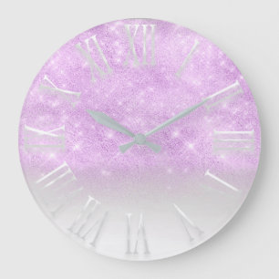Grande Horloge Ronde Purple Bright Parties scintillant effet White Spar
