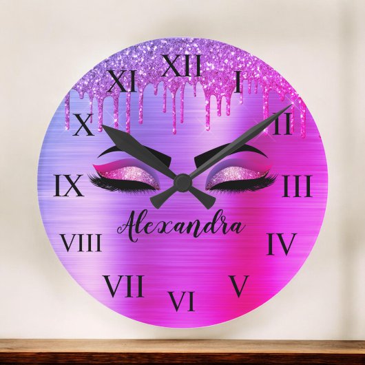 Grande Horloge Ronde Purple Glitter Sparkle Eyelashes Monogram