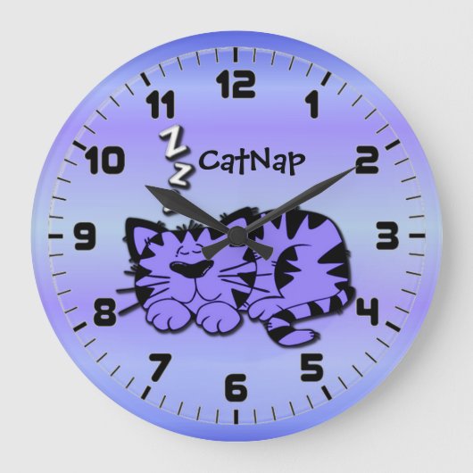 Grande Horloge Ronde Purple Kitty Cat Nap Wall Clock (Recto)