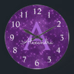 Grande Horloge Ronde Purple Sparkle<br><div class="desc">Purple Sparkle and Shimmer Monogram Name and Initial Serving Wall Clock. The Wall Clock makes the perfect gift for someone who loves gold paitter.</div>