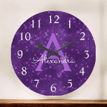 Grande Horloge Ronde Purple Sparkle<br><div class="desc">Purple Sparkle and Shimmer Monogram Name and Initial Serving Wall Clock. The Wall Clock makes the perfect gift for someone who loves gold paitter.</div>