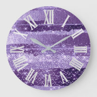 PURPLE VIOLET STROKES Glitter Gray Roman Numbers