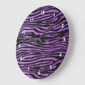 Grande Horloge Ronde Purple Zebra stripe pattern (faux glitter bling) (Angle)