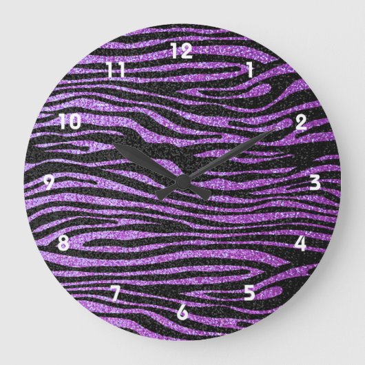 Grande Horloge Ronde Purple Zebra stripe pattern (faux glitter bling) (Recto)