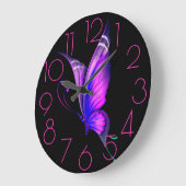 Grande Horloge Ronde Purples, Pinks Butterfly on a Black (Angle)