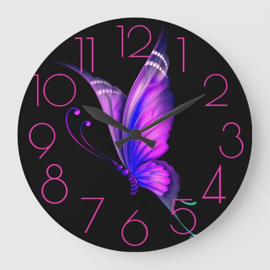 Grande Horloge Ronde Purples, Pinks Butterfly on a Black (Recto)