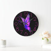 Grande Horloge Ronde Purples, Pinks Butterfly on a Black (Maison)