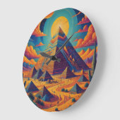 Grande Horloge Ronde Pyramide égyptienne psychédélique paysage art (Angle)