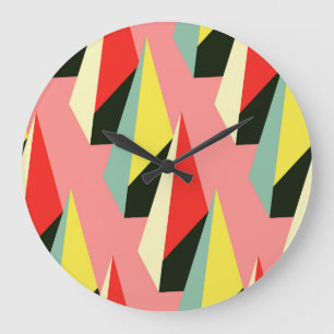 Grande Horloge Ronde Pyramides 3D : Vintage géométrique rétro.