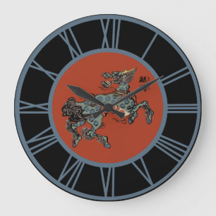 Grande Horloge Ronde Qilin Chinois Feng Shui Nombres Bleus