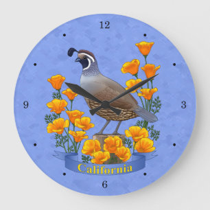 Grande Horloge Ronde Quail d'oiseaux de l'État de Californie et coqueli