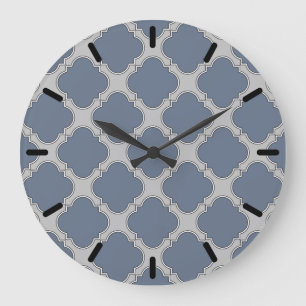 Grande Horloge Ronde Quatrefoil gris bleu