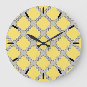 Grande Horloge Ronde Quatrefoil jaune et gris