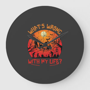 Grande Horloge Ronde Qu'est-ce qui ne va pas dans la vie Halloween Chat