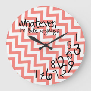 Grande Horloge Ronde quoi que - motif rose de corail de chevron