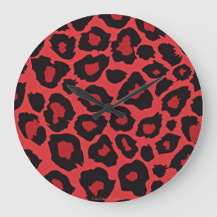 Grande Horloge Ronde RAB Rockabilly Imprimé Léopard Rouge Noir