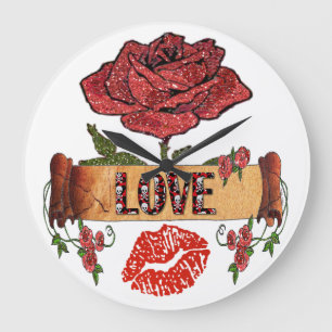 Grande Horloge Ronde RAB Rockabilly Roses, Love & Lipstick