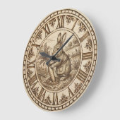 Grande Horloge Ronde Rabbit Wall Clock – Wood-Burned Style (Angle)
