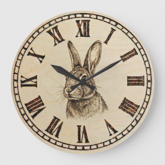 Grande Horloge Ronde Rabbit Wall Clock | Wood-Burned Style  (Recto)