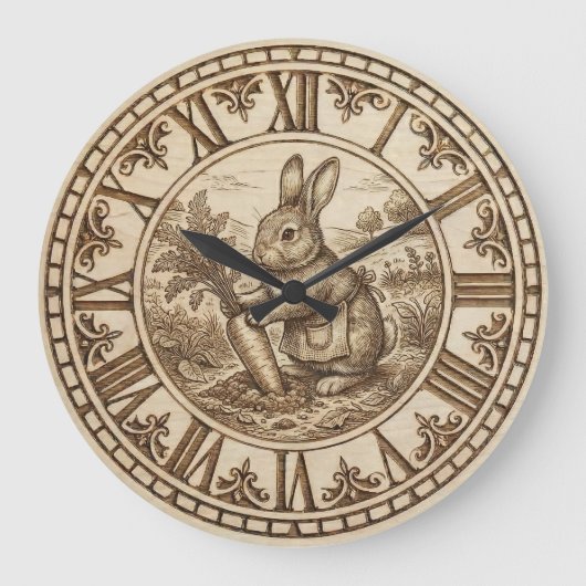 Grande Horloge Ronde Rabbit Wooden Wall Clock (Recto)