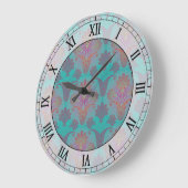 Grande Horloge Ronde radio turquoise and magenta damask (Angle)