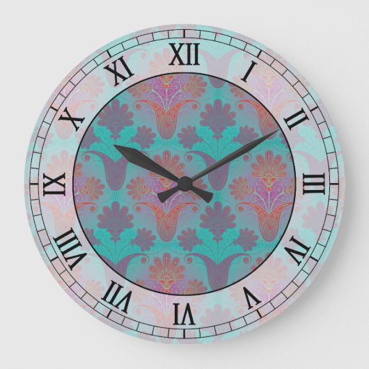 Grande Horloge Ronde radio turquoise and magenta damask (Recto)