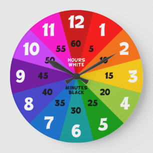 Grande Horloge Ronde Rainbow Bold Color Palette Apprendre à raconter a