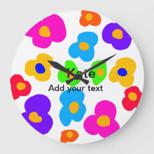 Grande Horloge Ronde Rainbow flower pride amour ajouter nom texte lqbtq