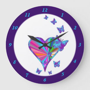 Grande Horloge Ronde Rainbow heart and Butterfly