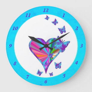 Grande Horloge Ronde Rainbow heart and Butterfly