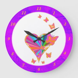 Grande Horloge Ronde Rainbow heart and Butterfly