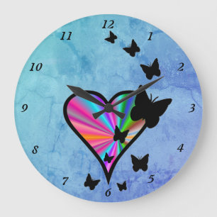 Grande Horloge Ronde Rainbow heart and Butterfly