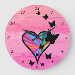 Grande Horloge Ronde Rainbow heart and Butterfly