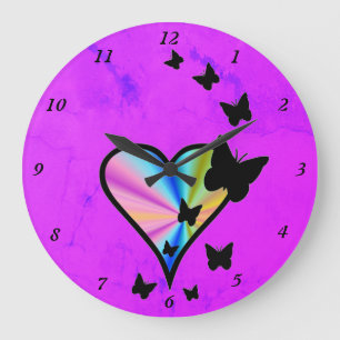 Grande Horloge Ronde Rainbow heart and Butterfly