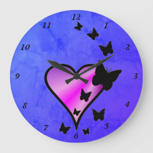 Grande Horloge Ronde Rainbow heart and Butterfly