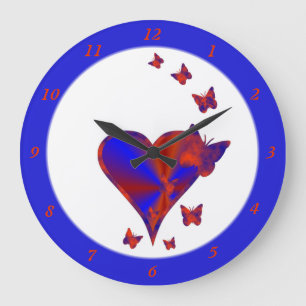 Grande Horloge Ronde Rainbow heart and Butterfly
