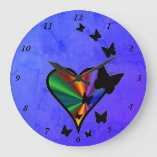 Grande Horloge Ronde Rainbow heart and Butterfly