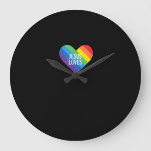 Grande Horloge Ronde Rainbow Pride Gay Christian LGBTQ+ Jésus aime T-S