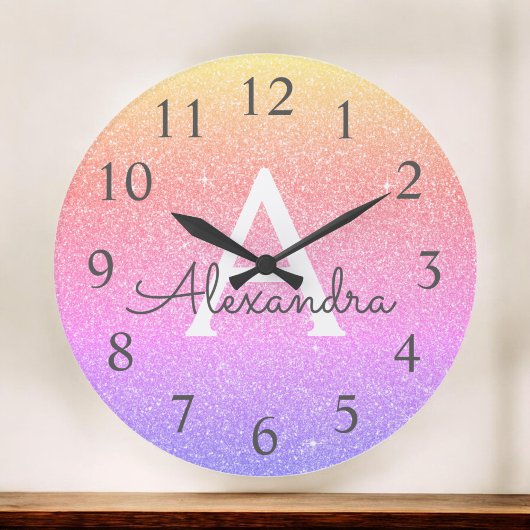 Grande Horloge Ronde Rainbow Sparkle Glitter Monogram