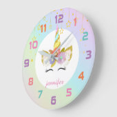 Grande Horloge Ronde Rainbow Unicorn Nursery Decor Wall Clock (Angle)