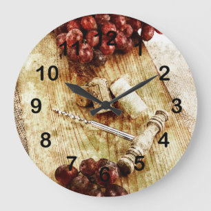 Grande Horloge Ronde Raisins, lièges de bouteille de vin et