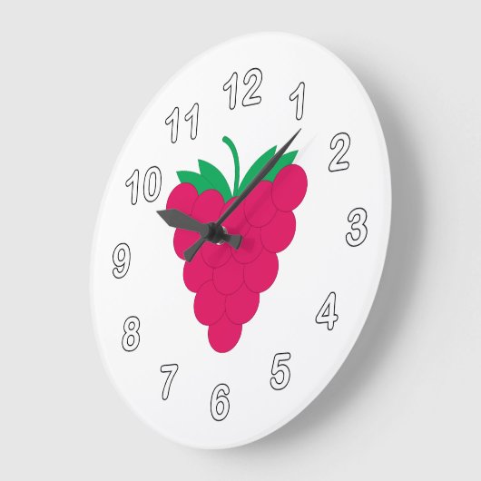 Grande Horloge Ronde Raspberry Pink Berry Fruit with Numbers (Angle)