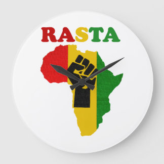 Grande Horloge Ronde Rasta Black Power Fist sur Africa Wall Clock