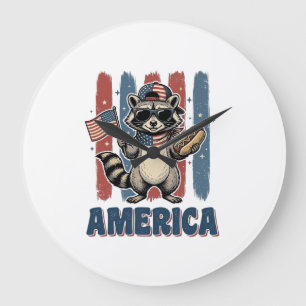 Grande Horloge Ronde Raton laveur patriotique America Vintage Shirt Des