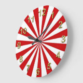 Grande Horloge Ronde Rayons d'art pop : rouge et blanc (Angle)