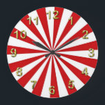 Grande Horloge Ronde Rayons d'art pop : rouge et blanc<br><div class="desc">Pop Art Rays : Rouge et Blanc Coloré,  psychédélique,  pop art raies en rouge et blanc Si vous souhaitez voir ce design dans d'autres couleurs,  envoyez-nous un email !</div>