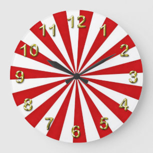 Grande Horloge Ronde Rayons d'art pop : rouge et blanc
