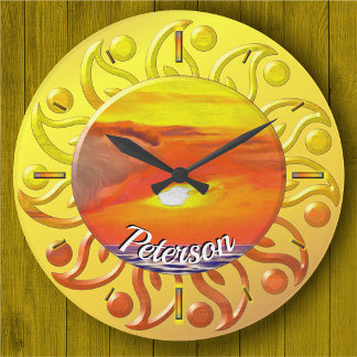Grande Horloge Ronde Rayons de Flamme de Coucher 2443