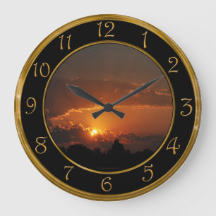 Grande Horloge Ronde Rayons d'or de coucher du soleil